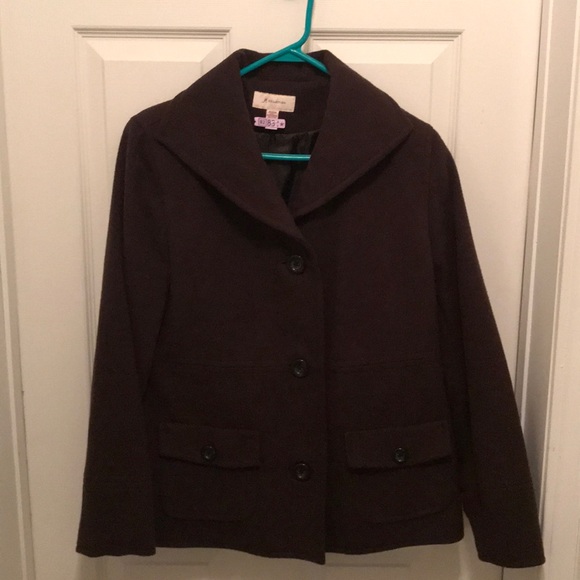JM Collection brown pea coat - Picture 1 of 4